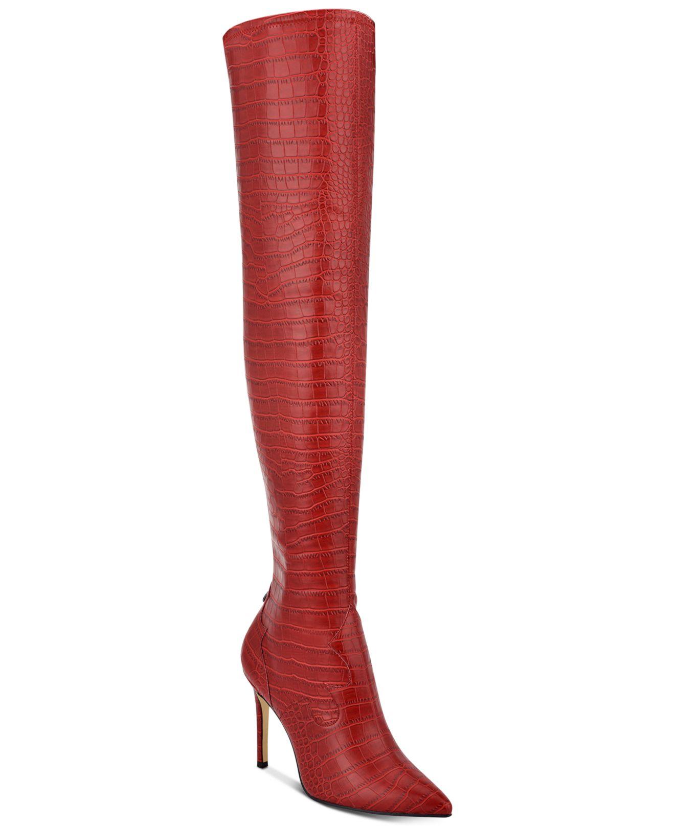 Guess Baylie Over-the-knee Boots in Dark Red Croc (Red) - Lyst