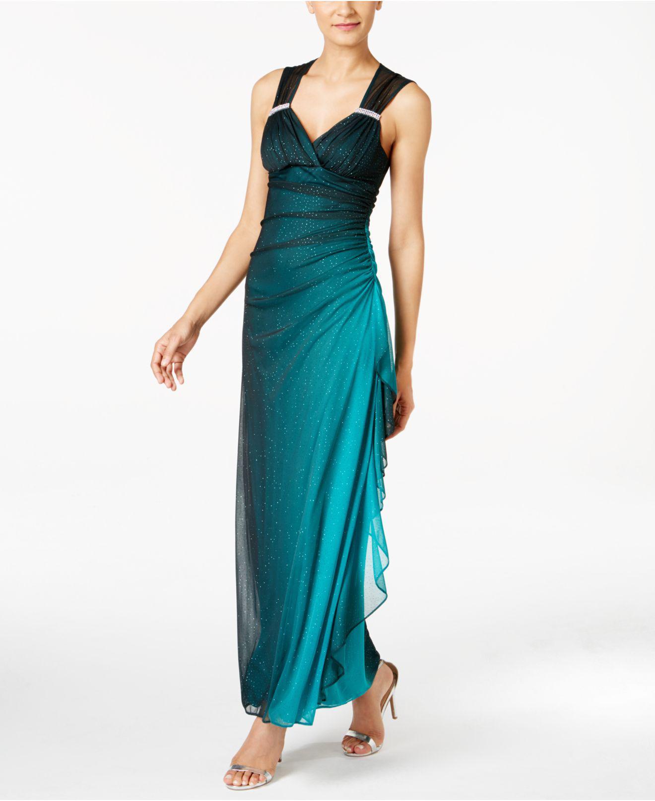 Betsy & adam pleated glitter-skirt gown online