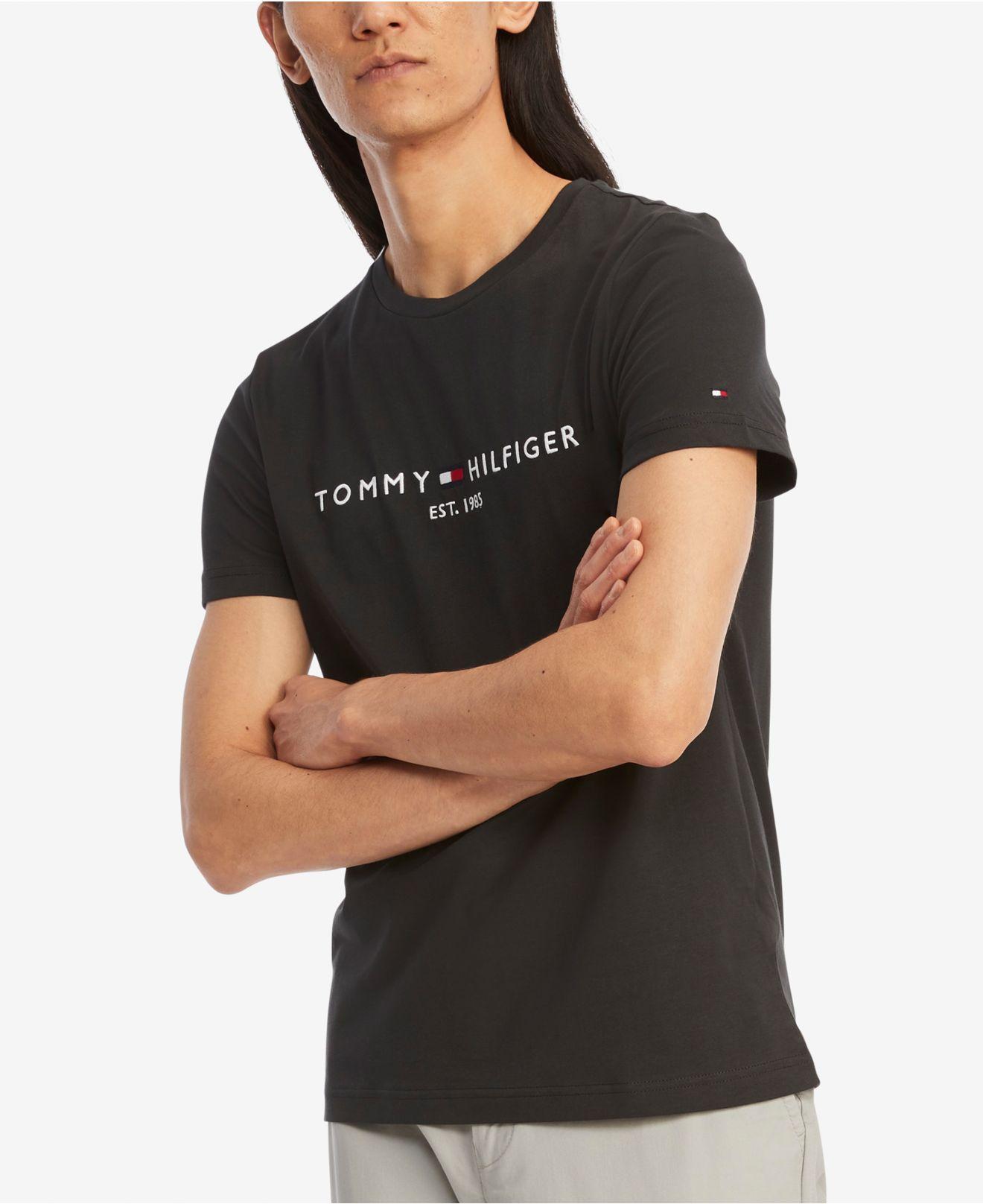 Tommy Hilfiger Embroidered Logo Short-sleeve Crewneck T-shirt in Black for  Men | Lyst