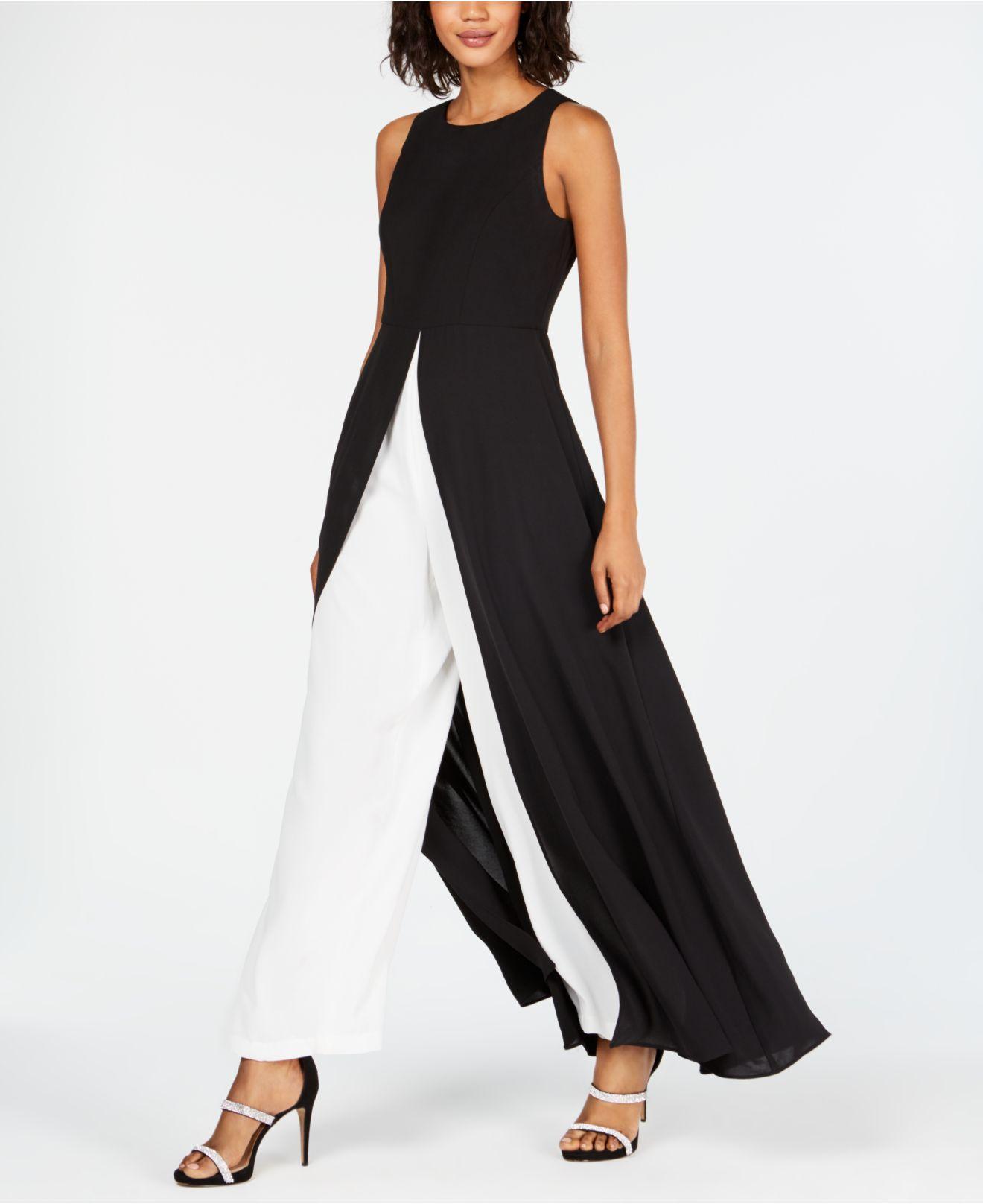 Adrianna Papell Colorblocked Overlay Jumpsuit in Black | Lyst