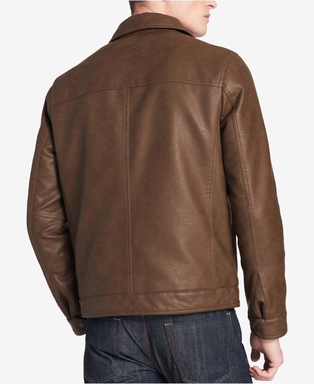 Tommy Hilfiger Faux Leather Bomber Jacket in Brown for Men - Lyst
