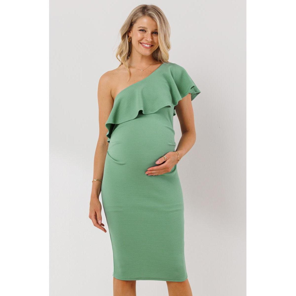 green emerald velvet dress Light Olive Pleated V Neck Maternity Maxi Dress – PinkBlush