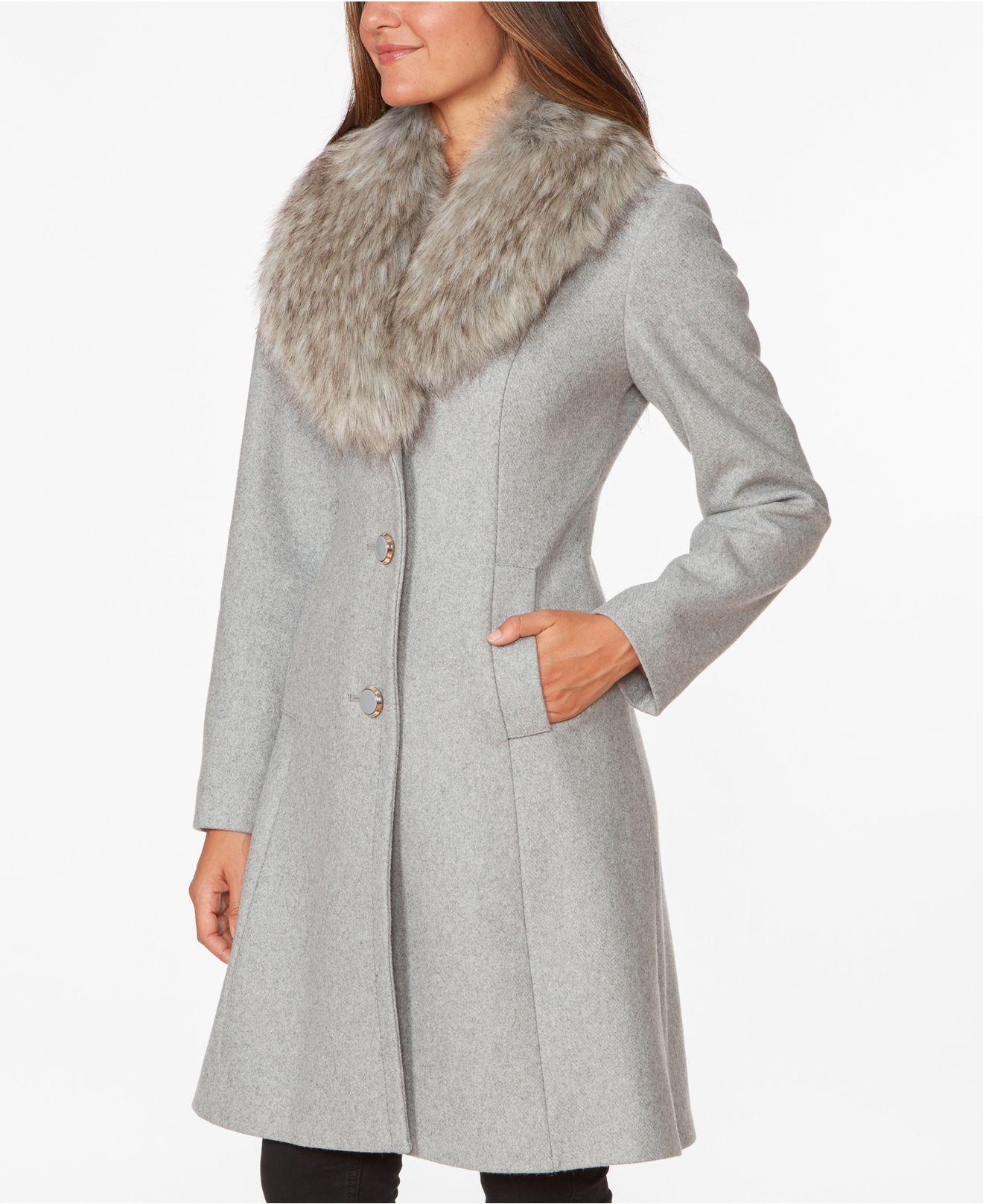 kate spade grey coat with fur