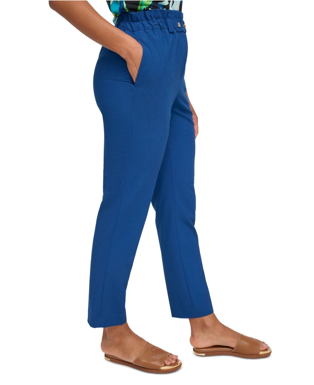DKNY Petite Paperbag-waist Skinny Pants in Blue | Lyst