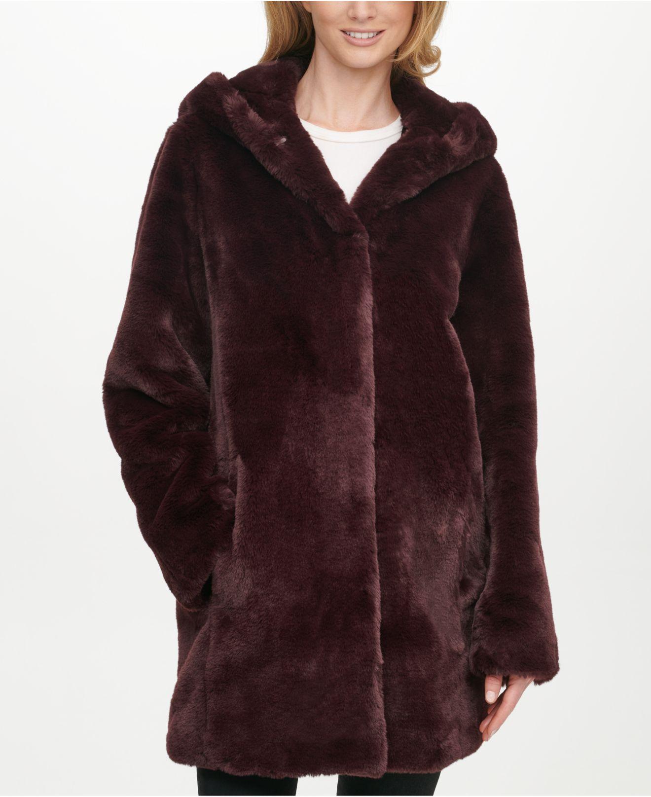 DKNY Hooded Fauxfur Coat Lyst