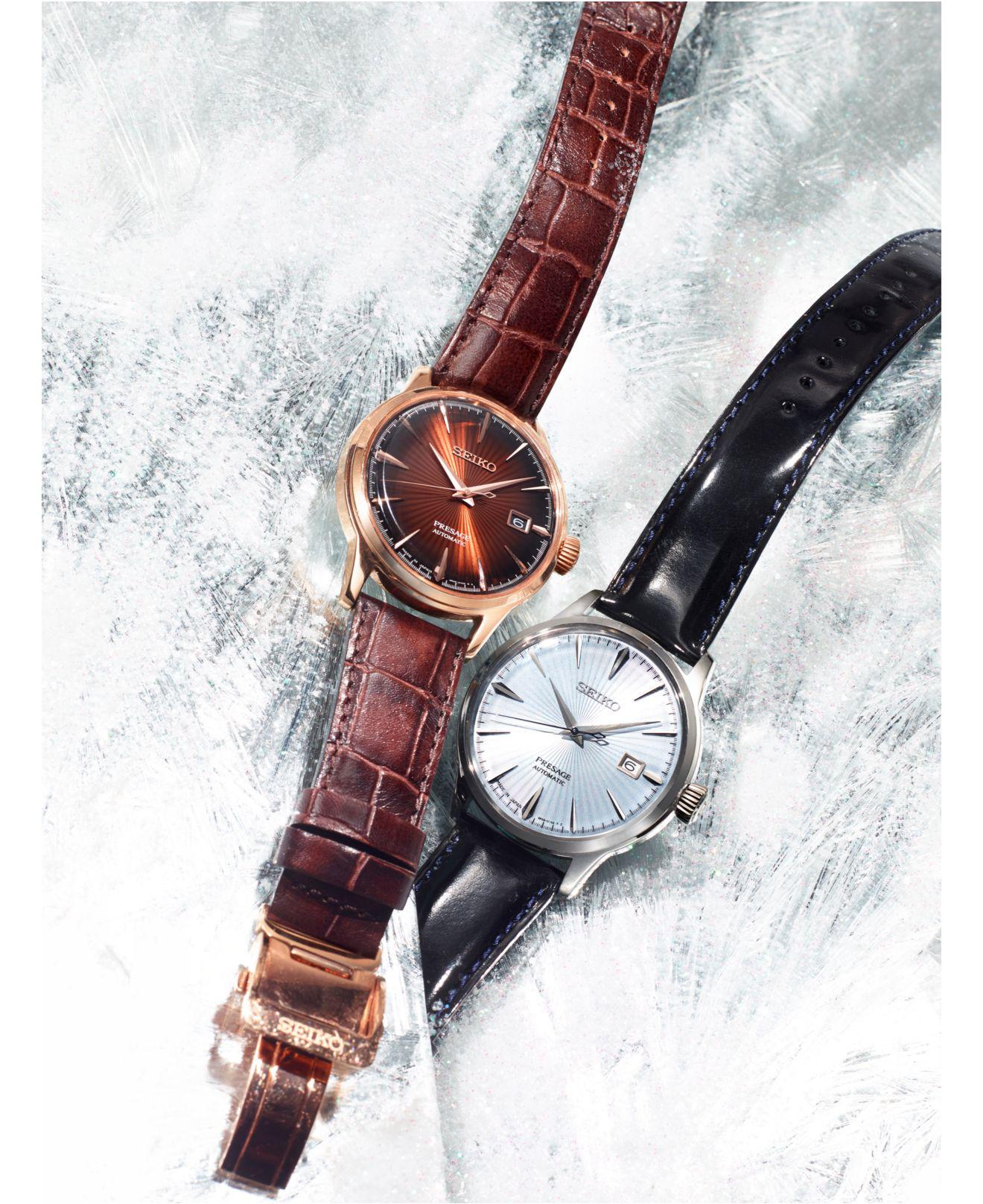 seiko men's automatic presage black leather strap watch 40.5 mm