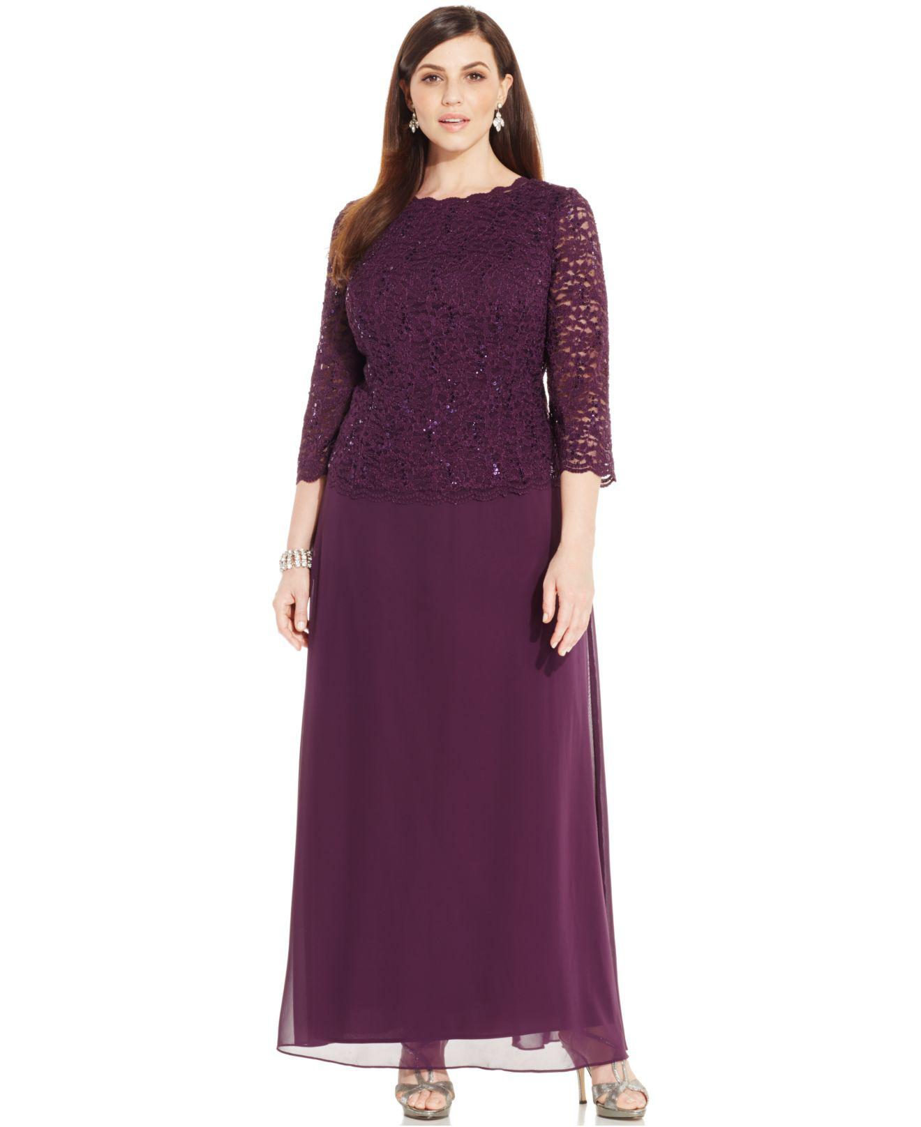 connected plus size sequined lace gown
