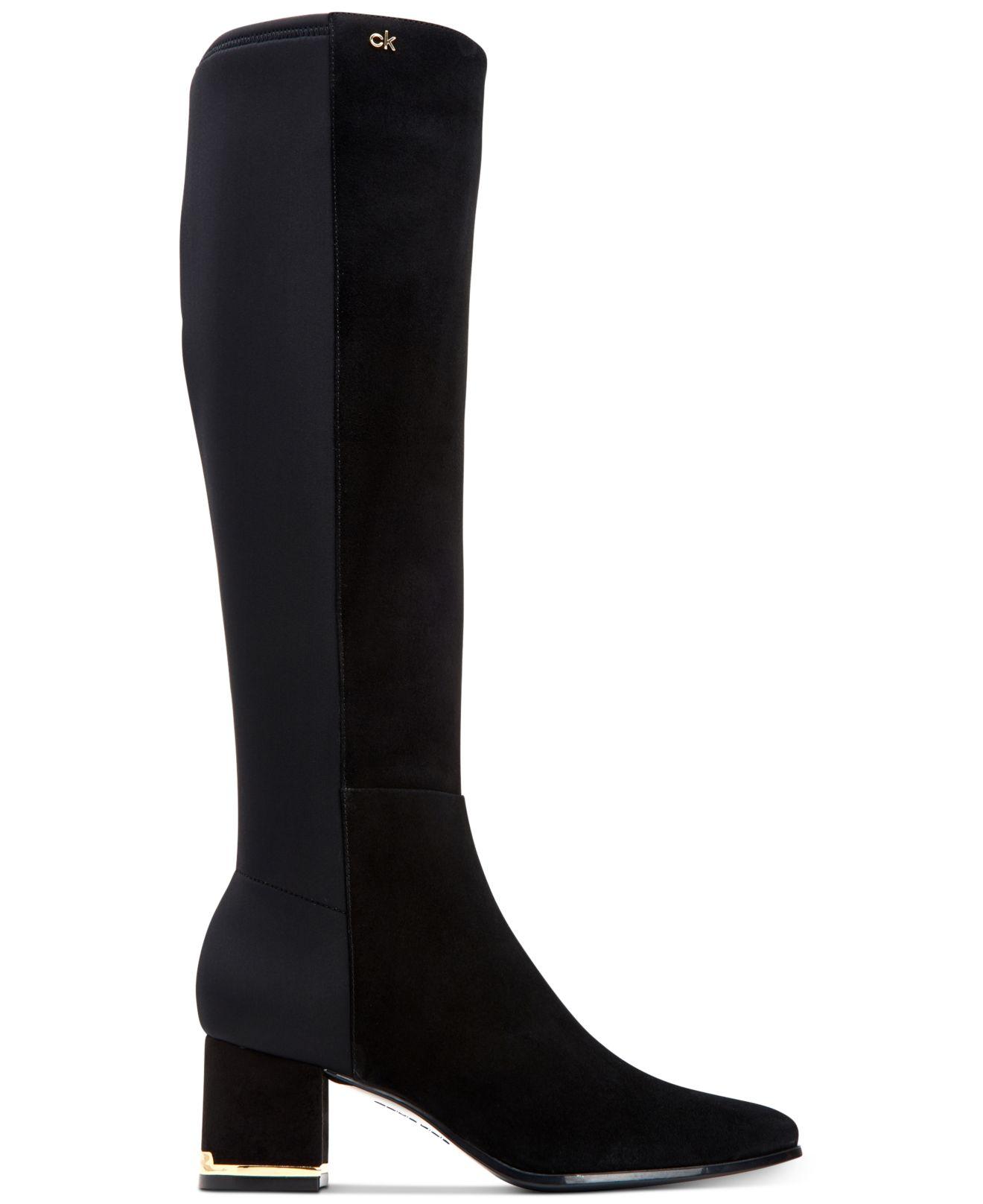 Calvin Klein Leather Freeda Tall Boots in Black Suede (Black) - Lyst