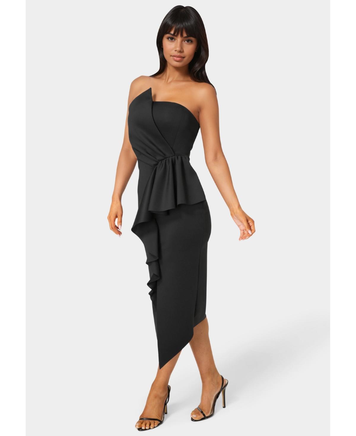 bebe black strapless dress Women's Cascade Midi Do not Bleach bebe Womens Y2K Black Strapless
