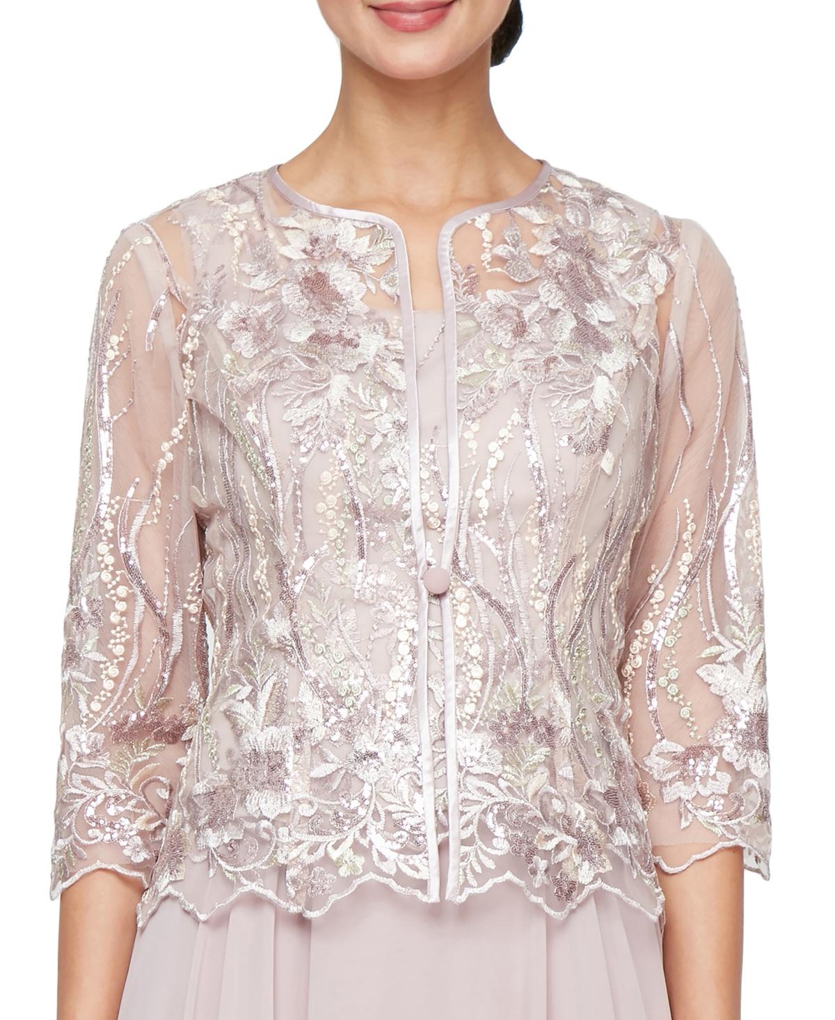 sachin and babi light blue dress Fit-and-Flare Sequin Dress with Shawl