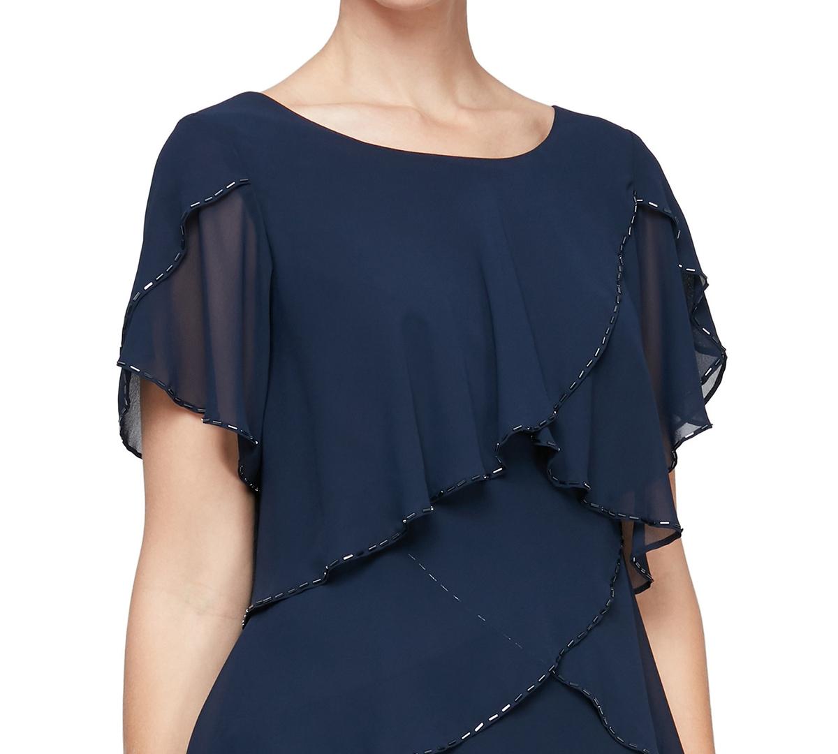 green emerald velvet dress SL Fashions Scoop Neckline Tiered Hem Chiffon Dress with Matching Long  Sleeve Beaded Jacket