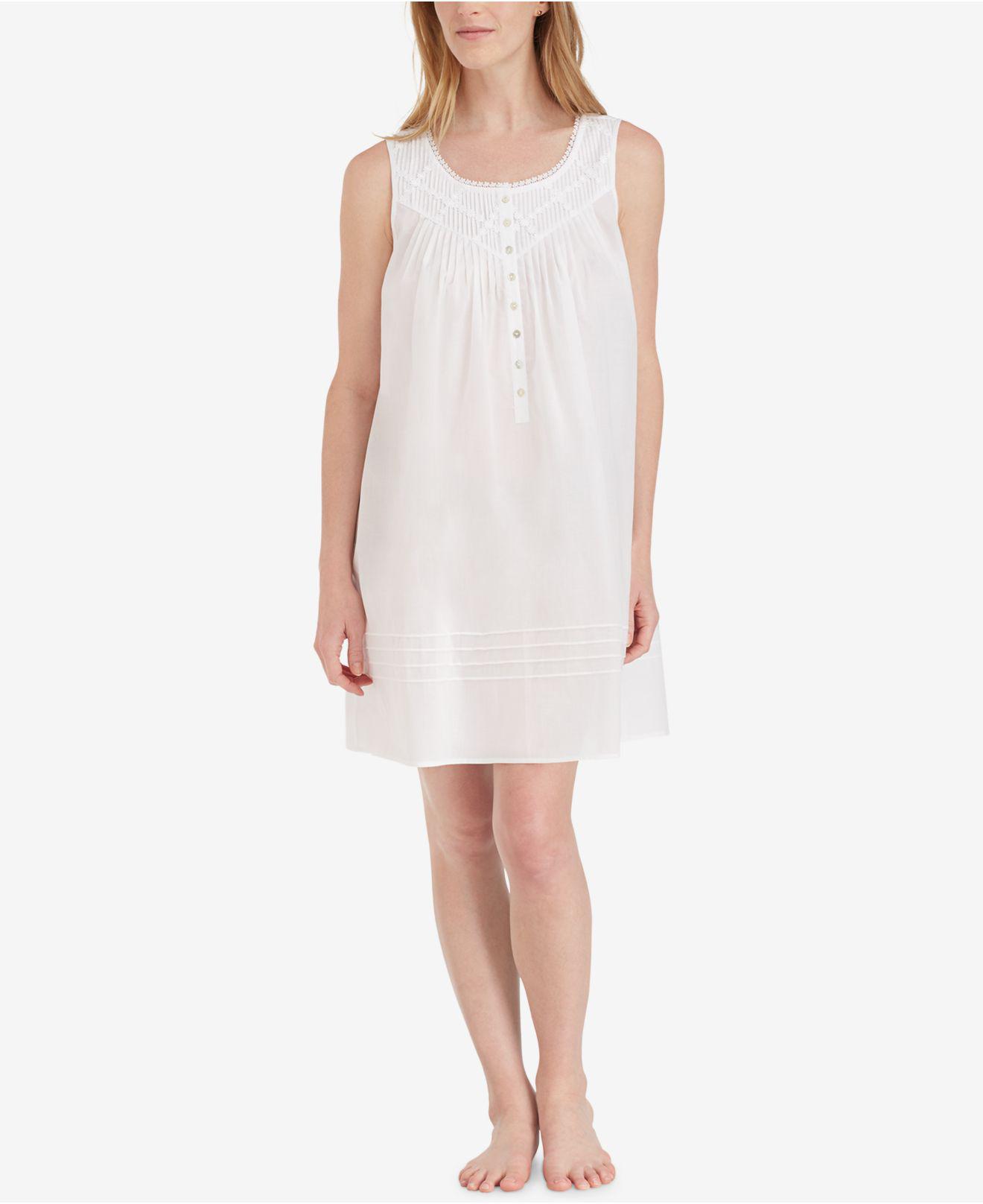 Eileen West Cotton Lace-trim Short Nightgown in White - Lyst