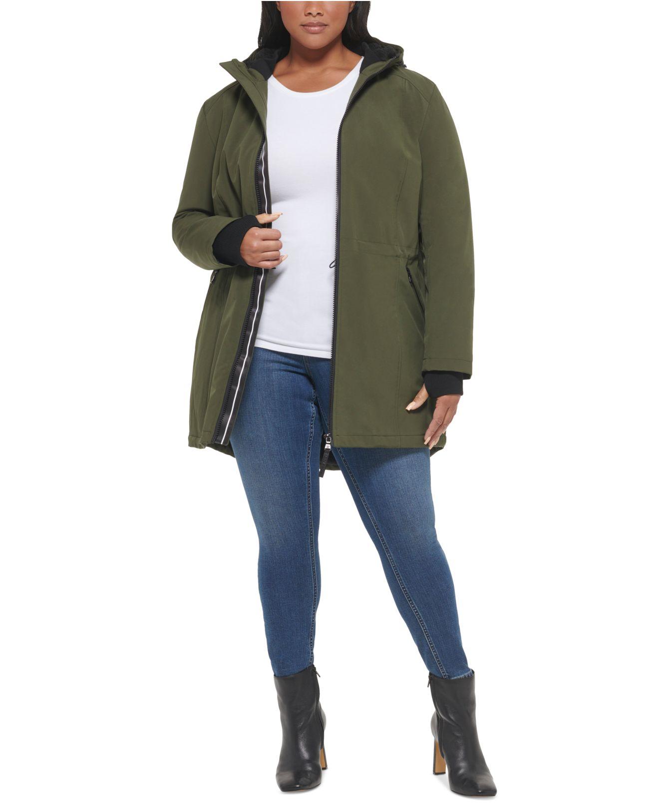 Calvin Klein Plus Size Hooded Fleece-lined Anorak Raincoat in Green | Lyst