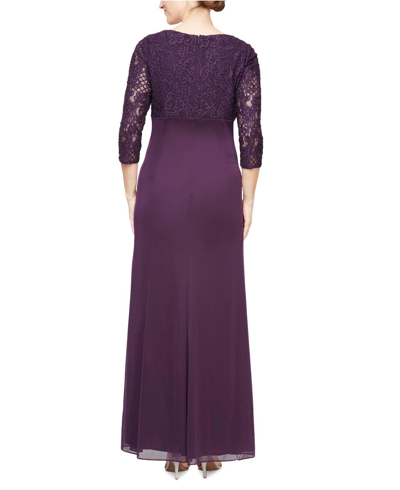 Alex Evenings Lace bodice Cascade ruffle Gown in Purple Lyst