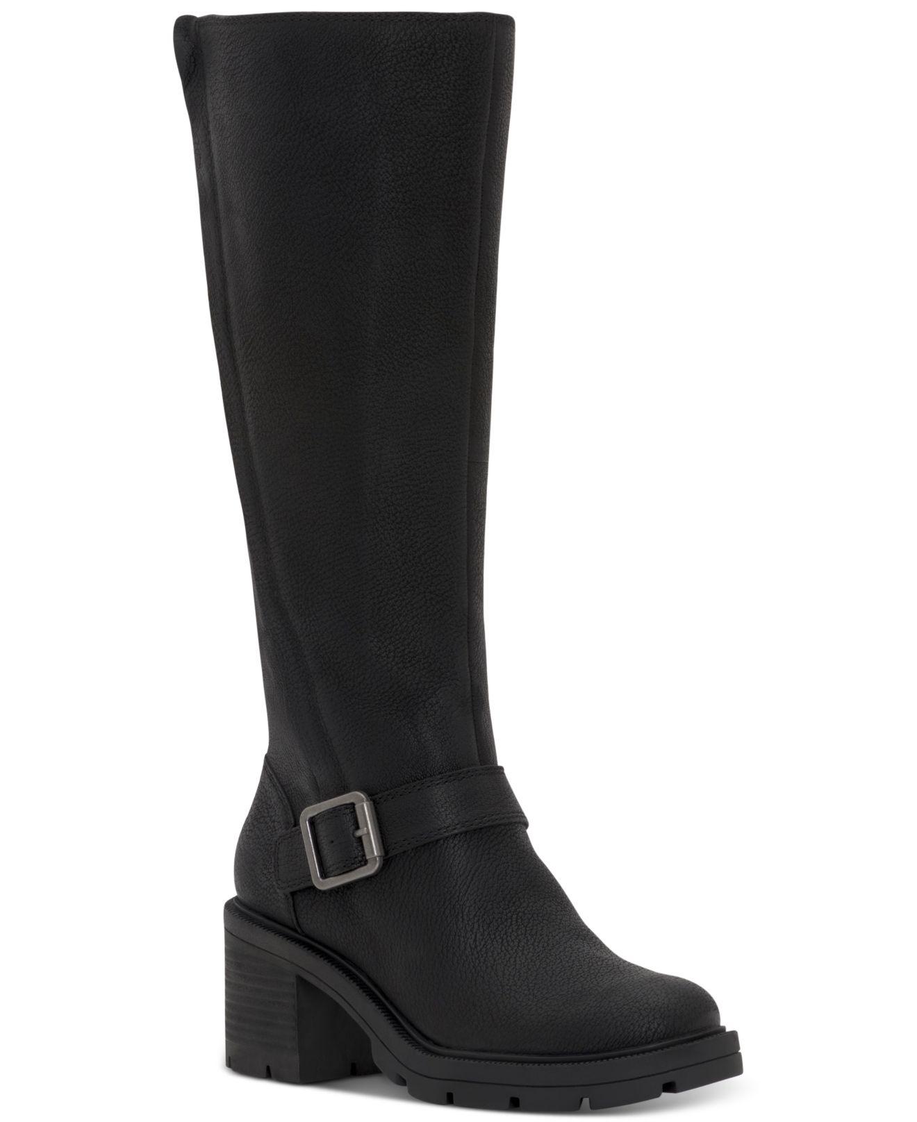 Lucky Brand Scoty Buckled Stacked-heel Riding Boots in Black | Lyst