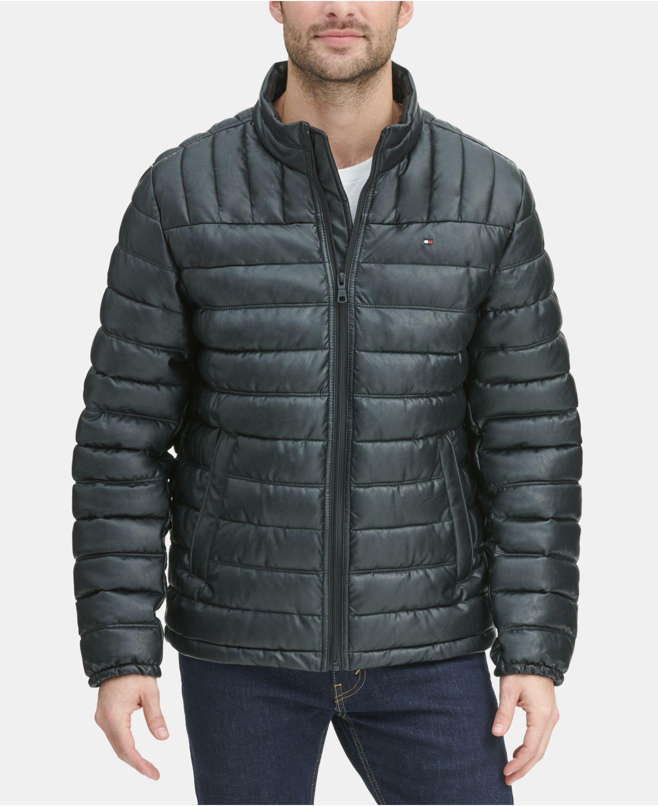 Tommy Hilfiger Quilted Faux Leather Puffer Jacket In Black For Men Lyst 