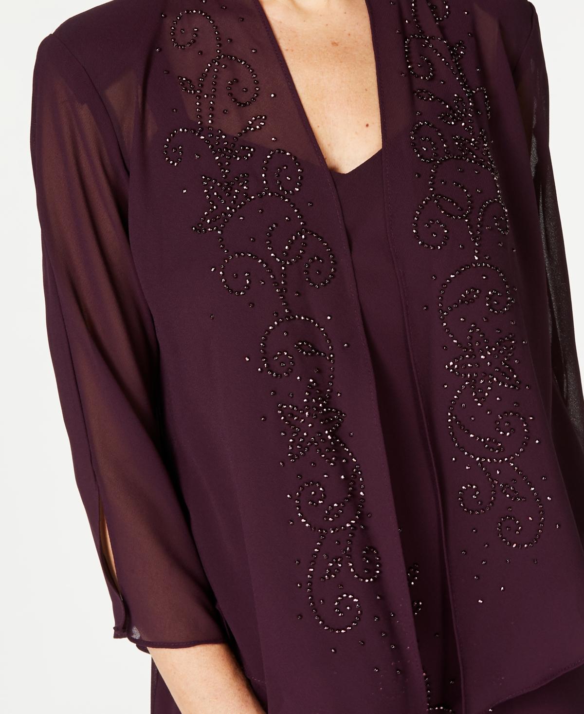 r&m richards sleeveless beaded v-neck dress and jacket R & M Jacket, Embellished Chiffon in Purple making you a standout Sangeet A-line/Princess V Neck Full/Long Sizes:Small