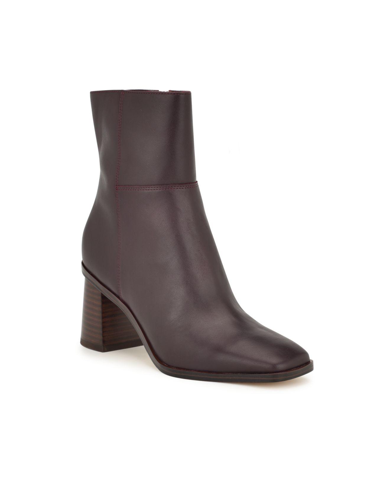 Nine West Dither Square Toe Stacked Heel Dress Booties in Brown Lyst