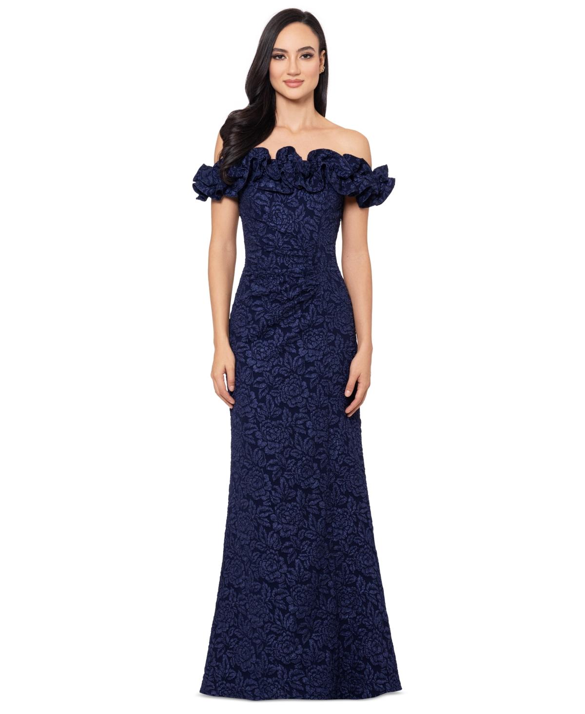 Xscape Off-the-shoulder Floral Brocade Gown in Blue Lyst