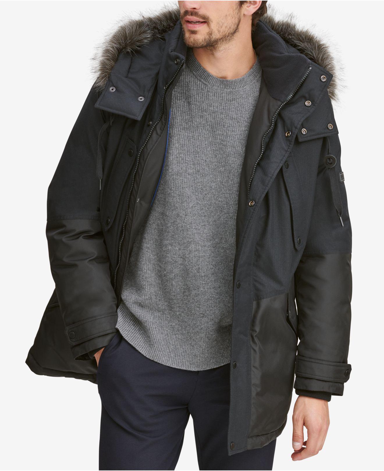 Marc New York Mixed-media Parka With Removable Hood in Black for Men - Lyst