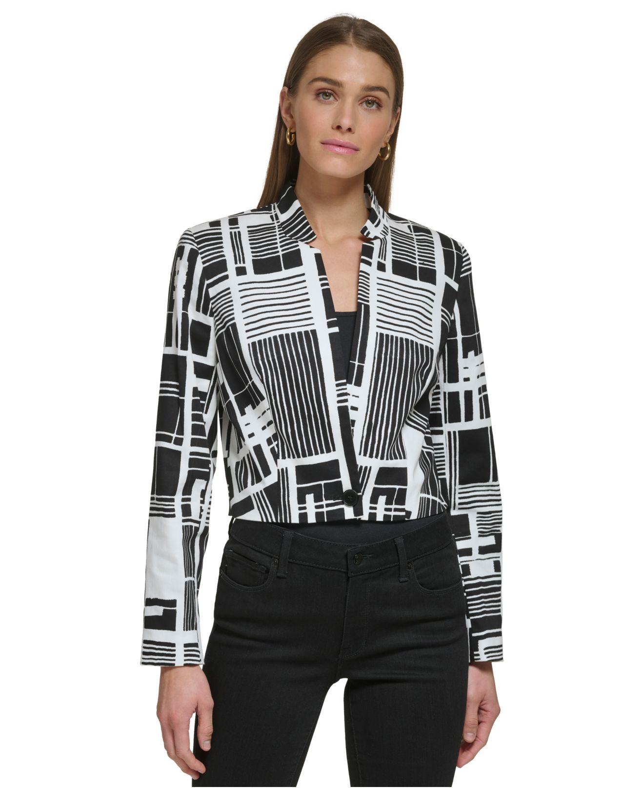 DKNY Star Neck One-button Jacket in Black | Lyst