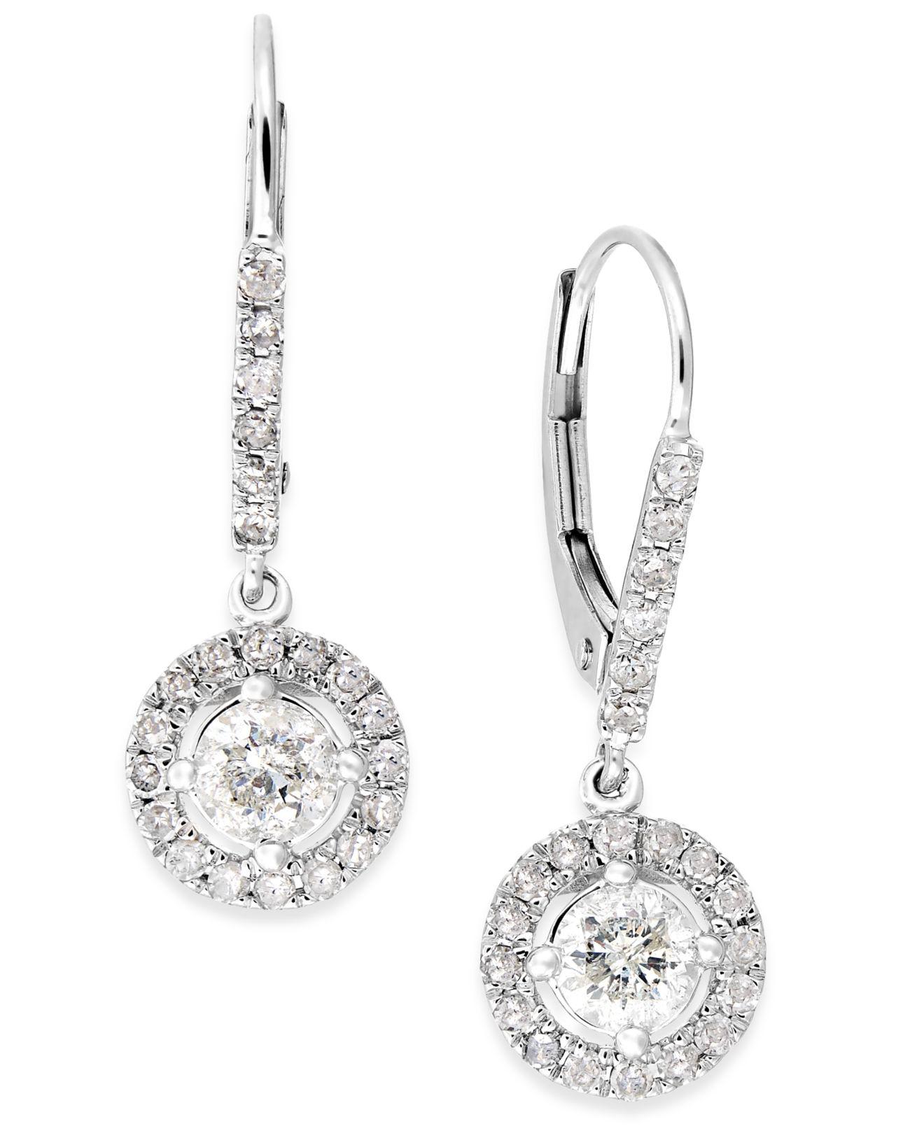 Macy's Diamond Dangle Drop Earrings In 14k White Gold (1 Ct. T.w.) in