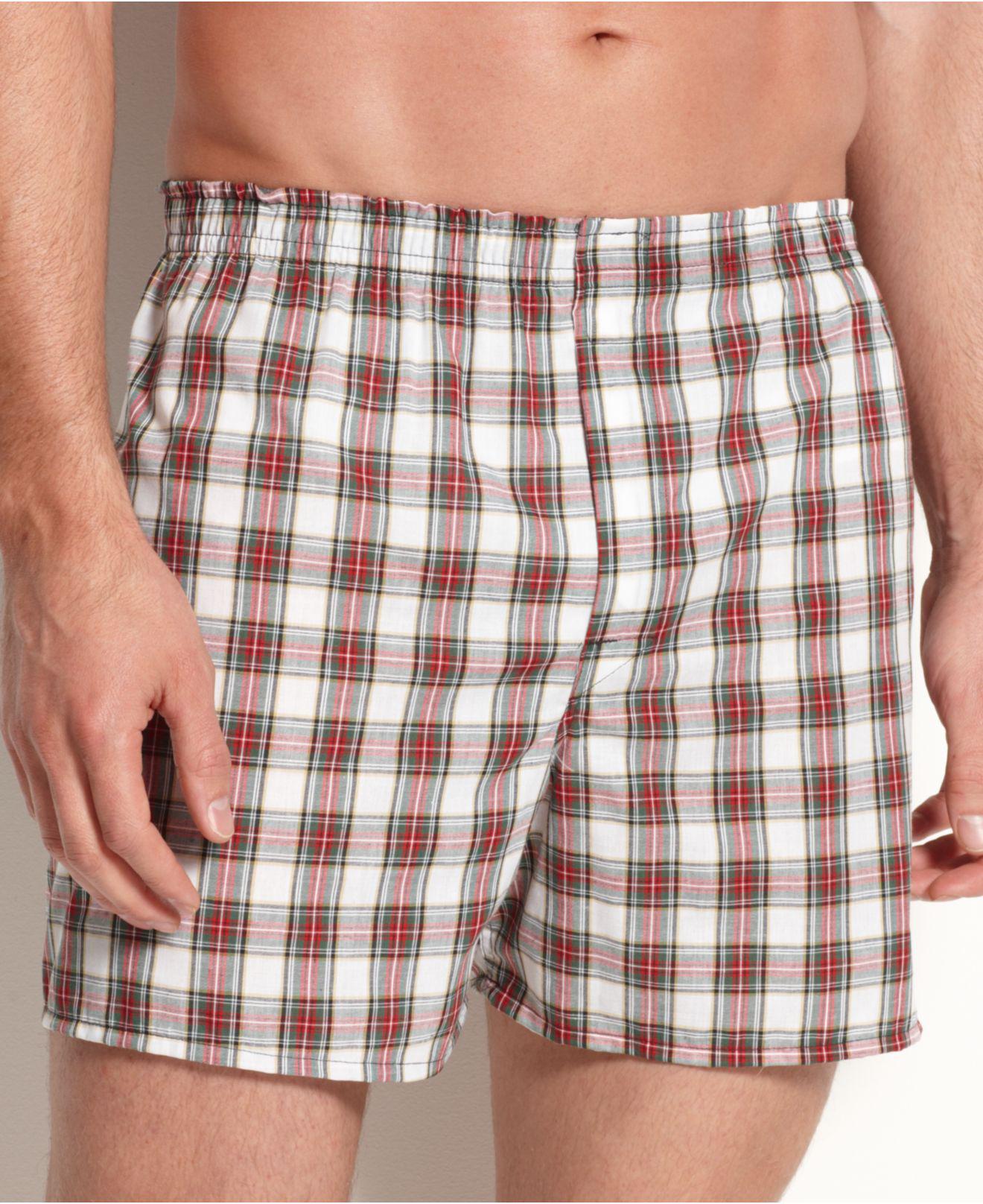 Hanes Cotton Platinum Freshiqtm Underwear, Plaid Woven Boxer 4 Pack for ...