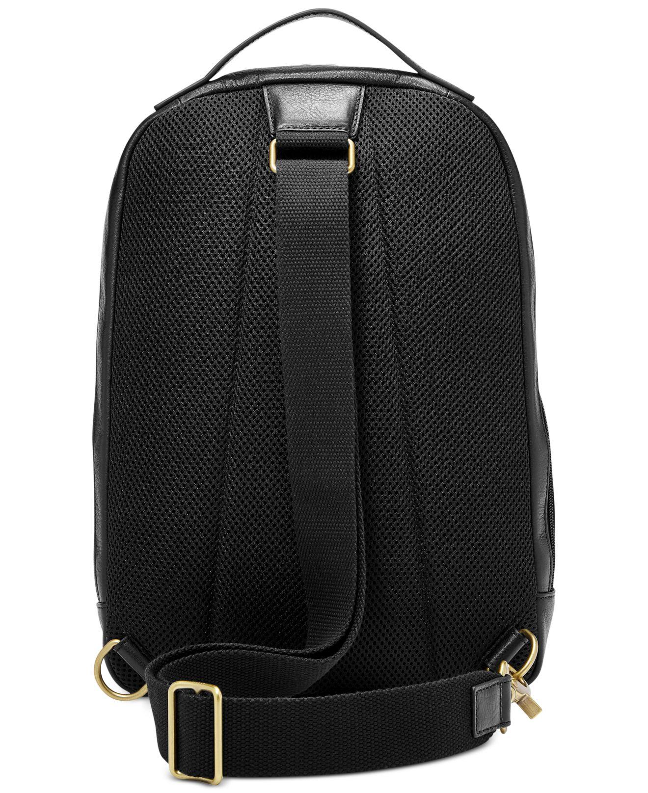 Fossil Abrams Leather Sling Backpack in Black for Men - Lyst