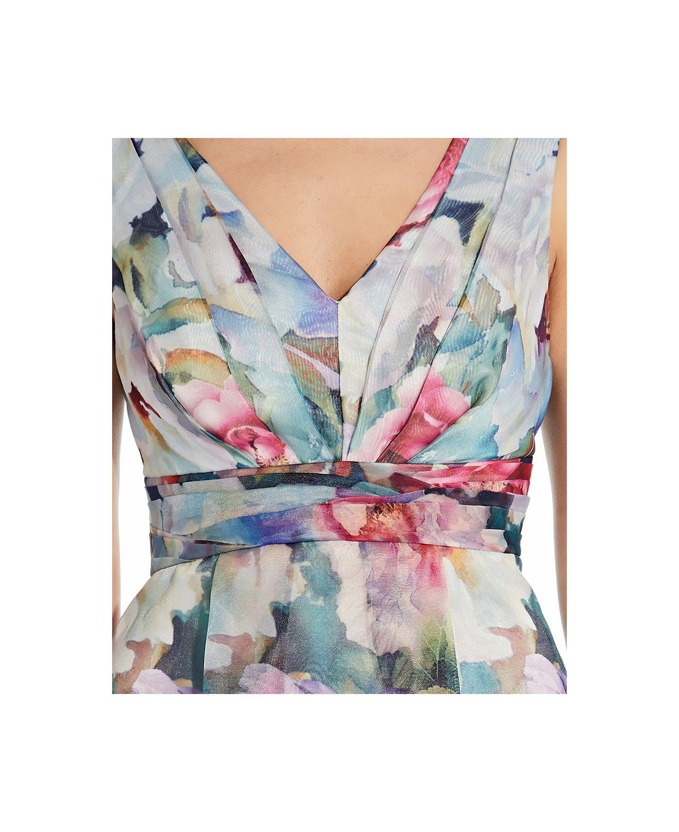 Synthetic Printed Organza Gown 