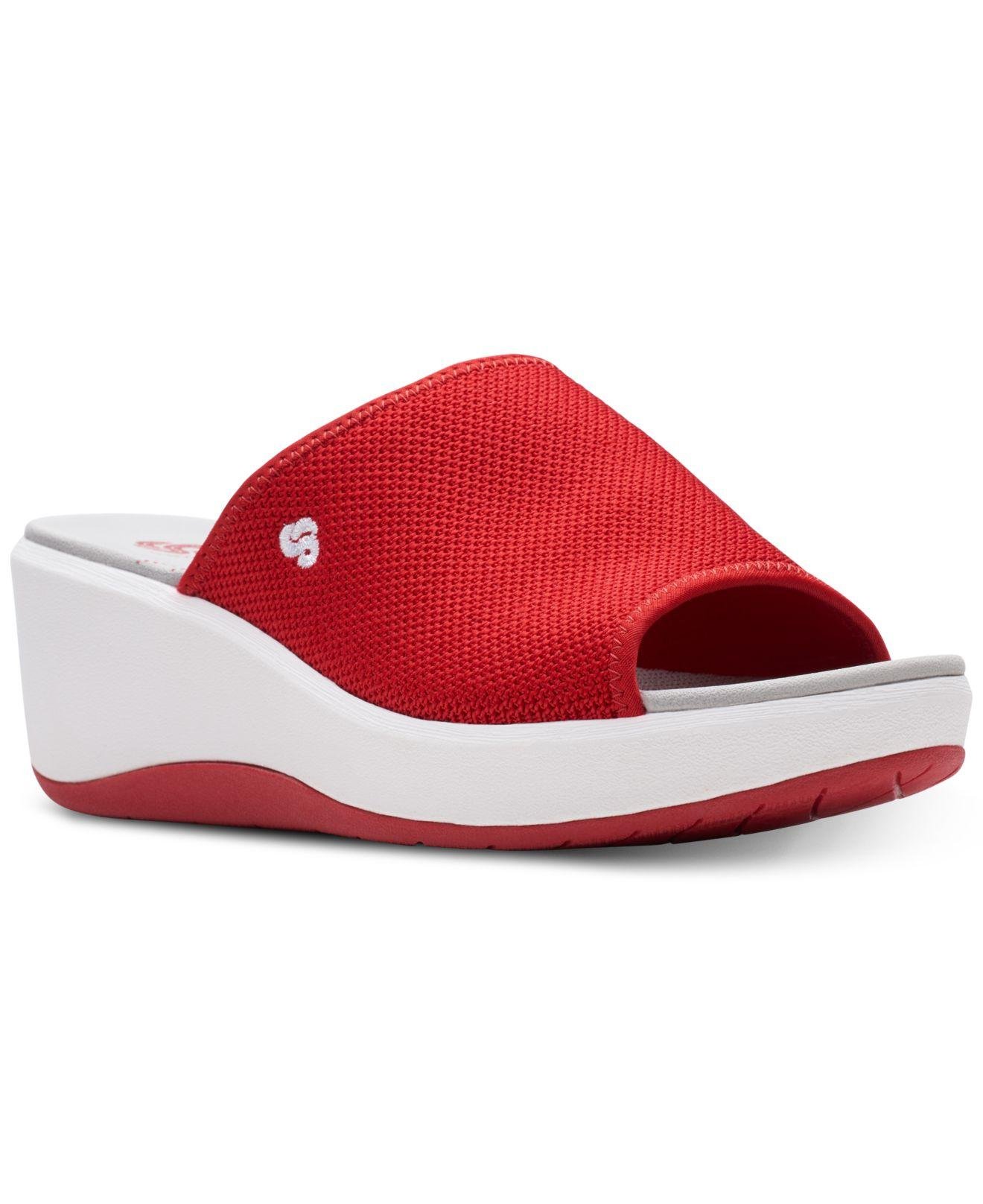 Clarks Cloudsteppers Step Cali Slide Sandals in Red | Lyst