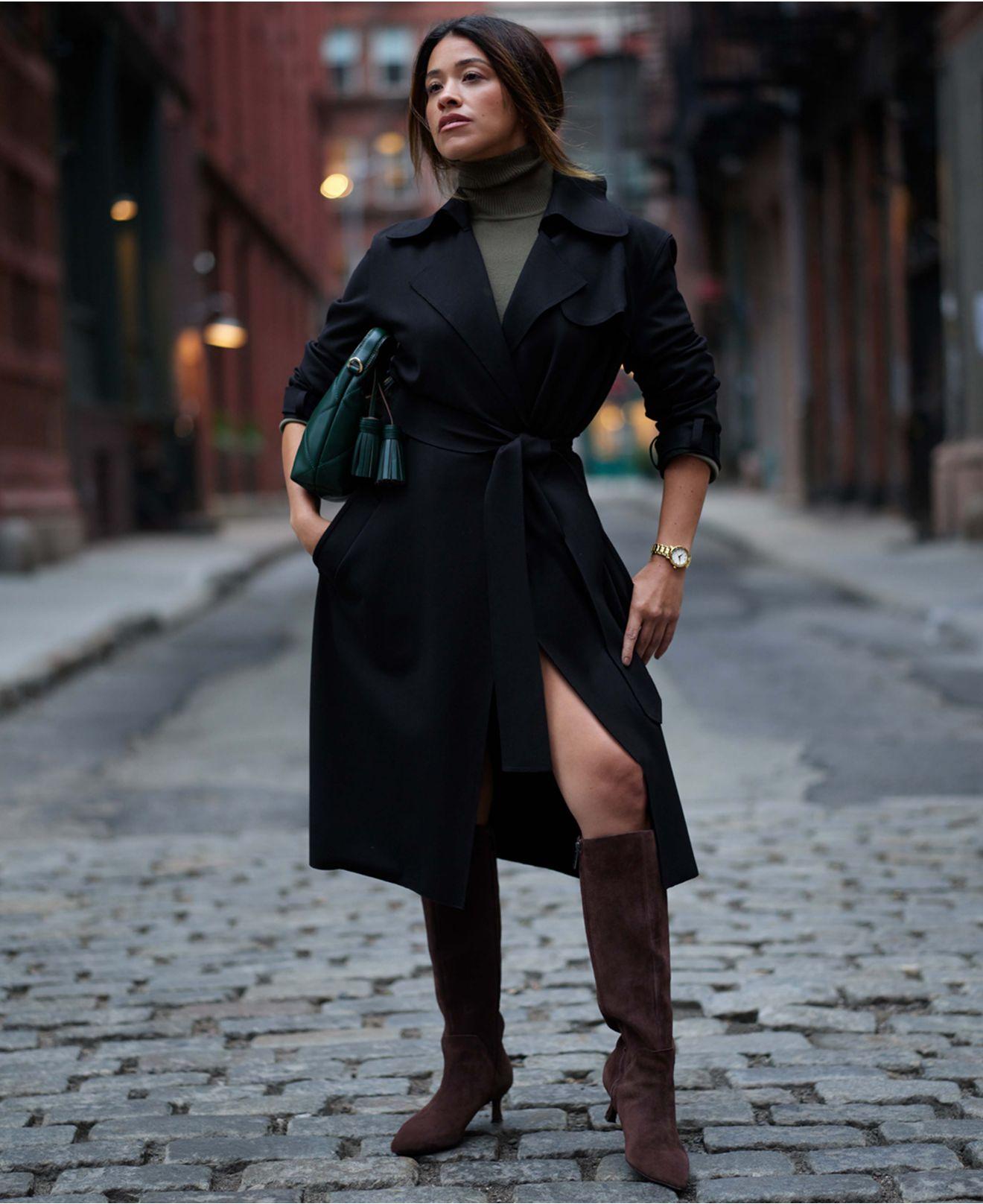 Anne Klein Tie waist Notched Collar Trench Coat in Black Lyst