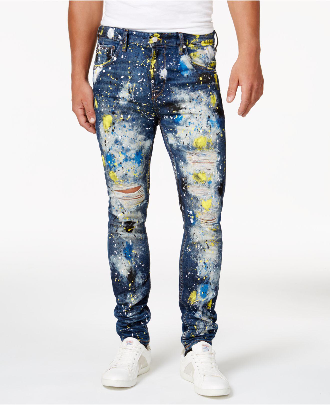 mens ripped jeans with paint