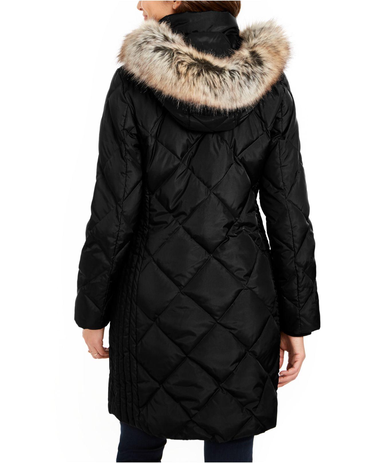 London Fog Hooded Fauxfurtrim Puffer Coat in Black Lyst