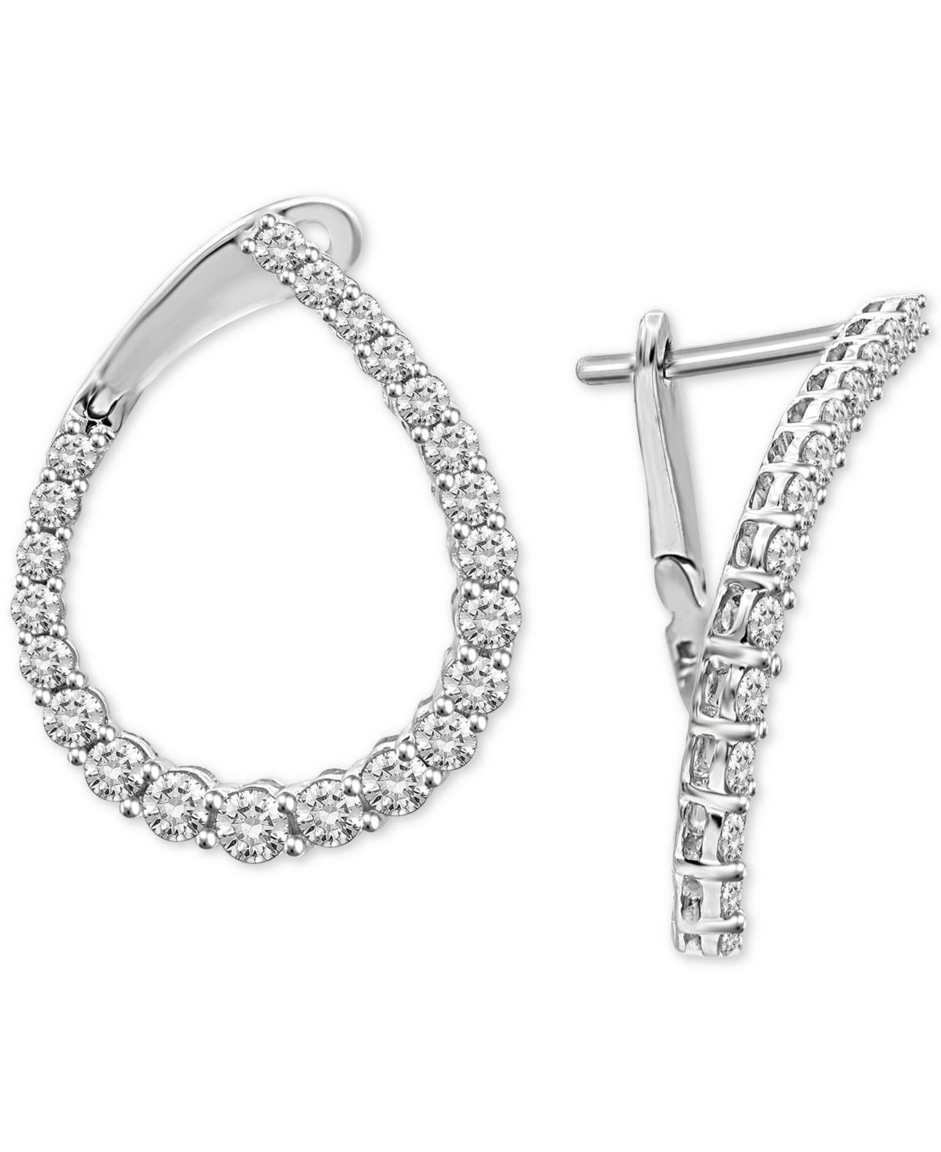 Macy's Diamond Teardrop Front & Back Hoop Earrings (1 Ct. T.w.) In 14k ...