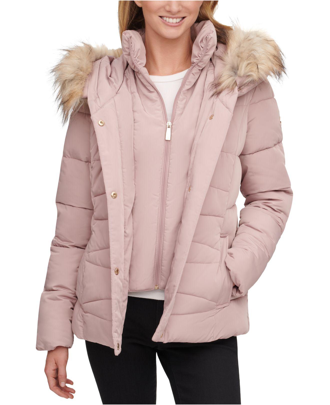 Calvin Klein Faux-fur-trim Hooded Puffer Coat, Created For Macy's in ...