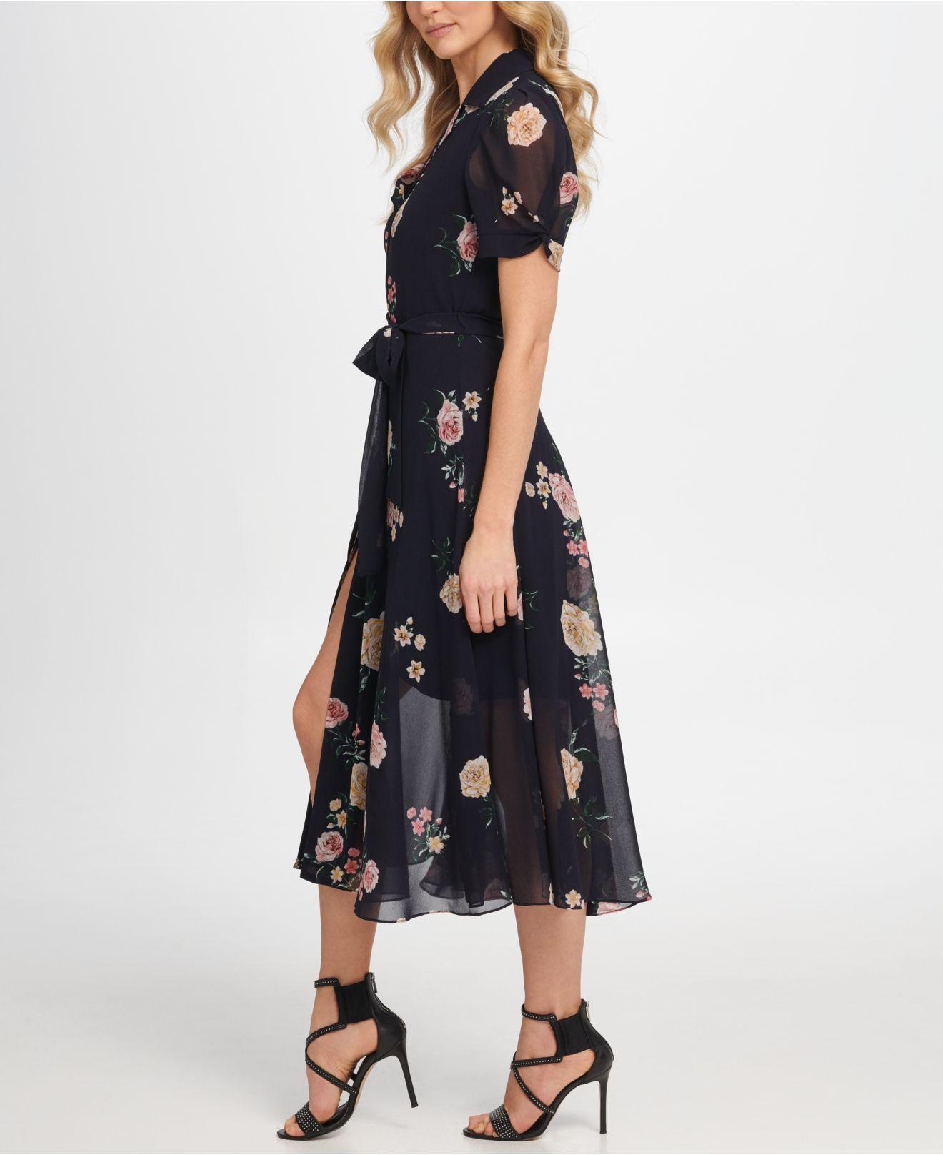 DKNY Synthetic Floral Puff Sleeve Midi ...