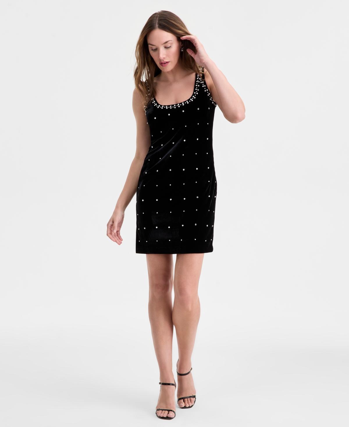 On 34th Embellished Stretch Velvet Mini Dress in Black | Lyst