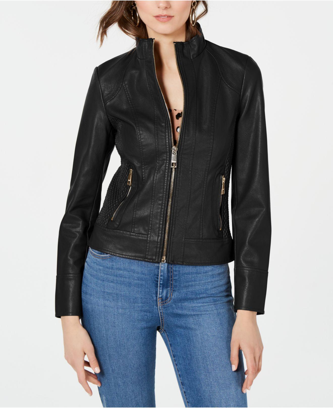 Guess Front Zip Faux-leather Jacket in Black - Save 53% - Lyst