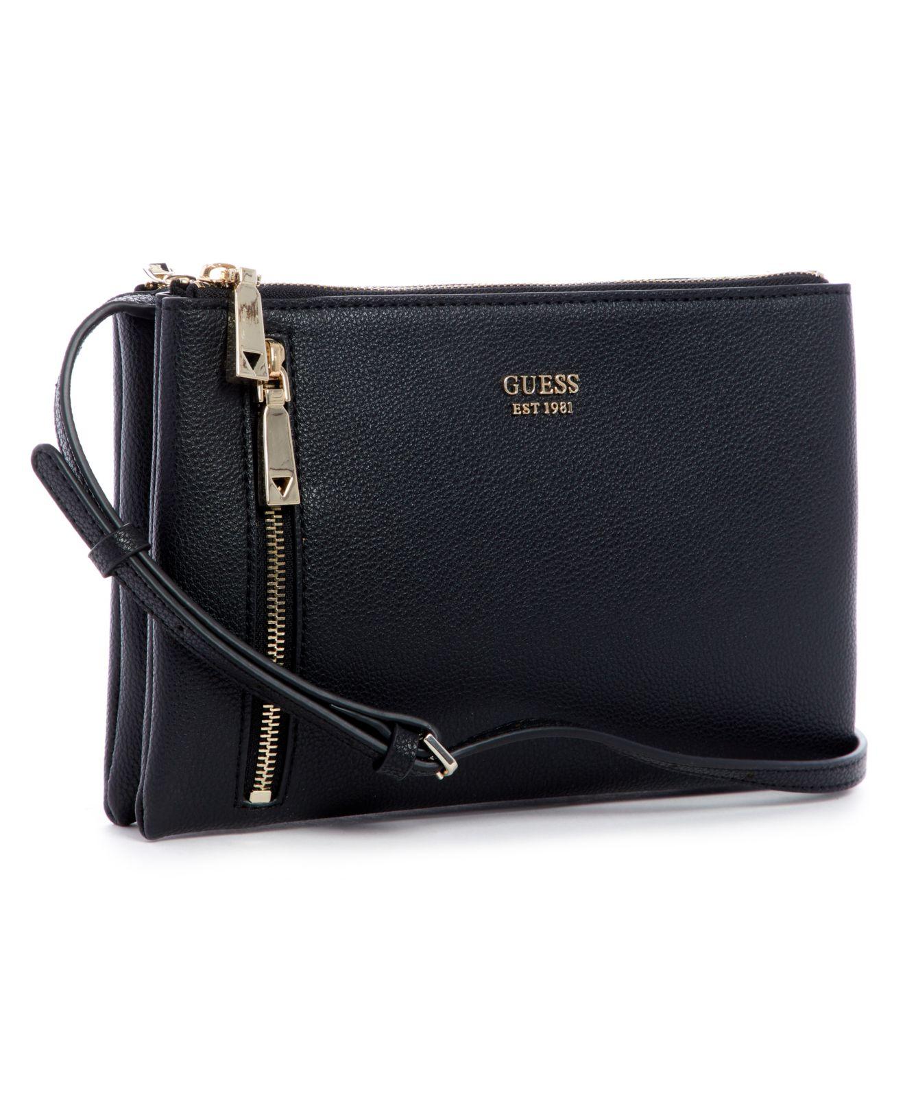 Guess Naya Double Zip Crossbody Bag in Black | Lyst