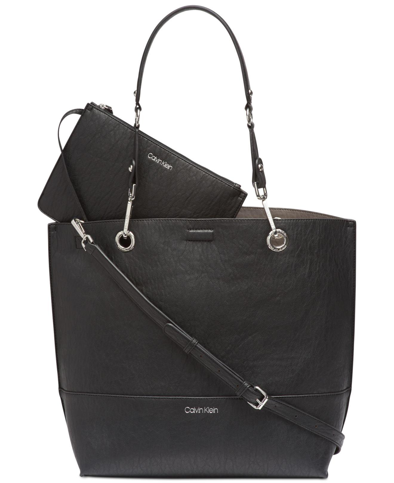 Calvin Klein Sonoma Reversible Tote With Pouch in Black/Silver (Black) |  Lyst