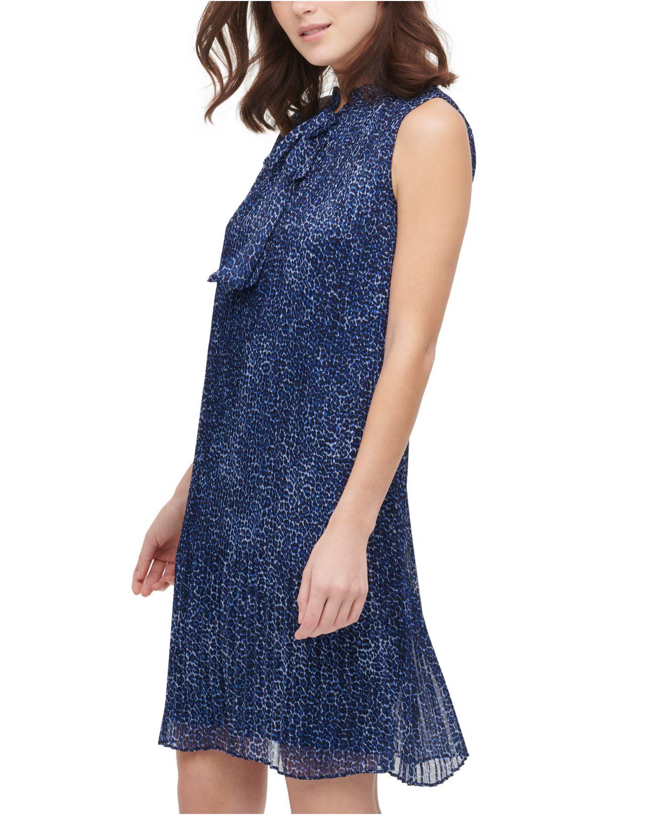 dkny tiered tie neck dress
