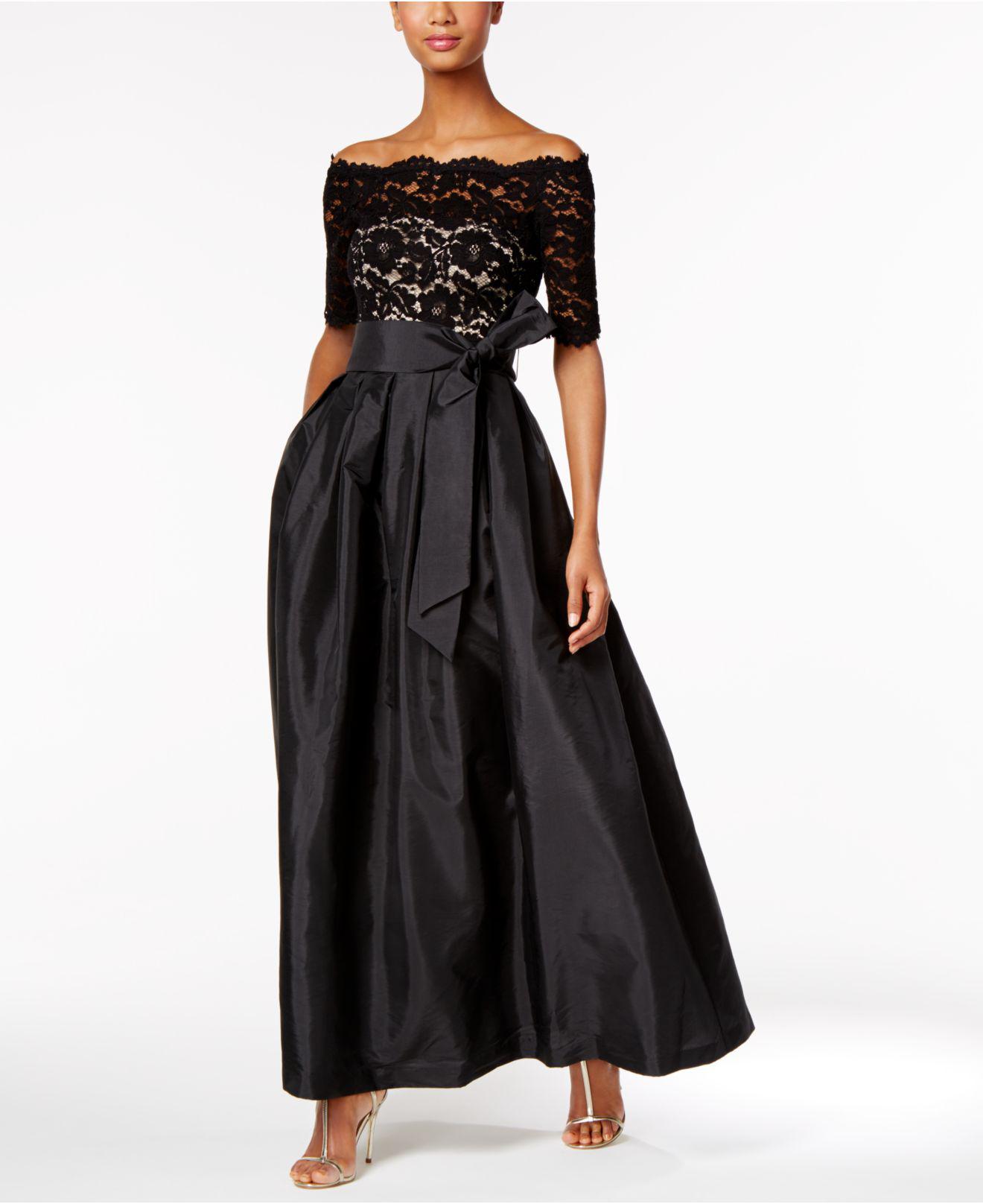 Vince Camuto Off-the-shoulder Lace Taffeta Gown in Black | Lyst
