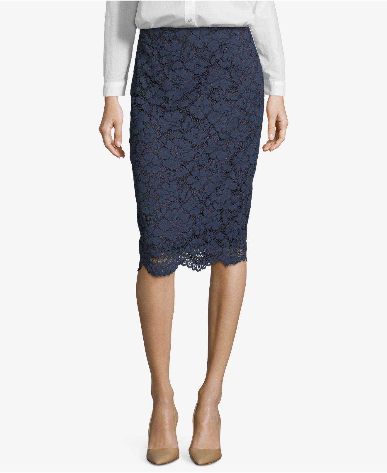 White Lace Overlay Fully Lined Pencil Skirt Plus 