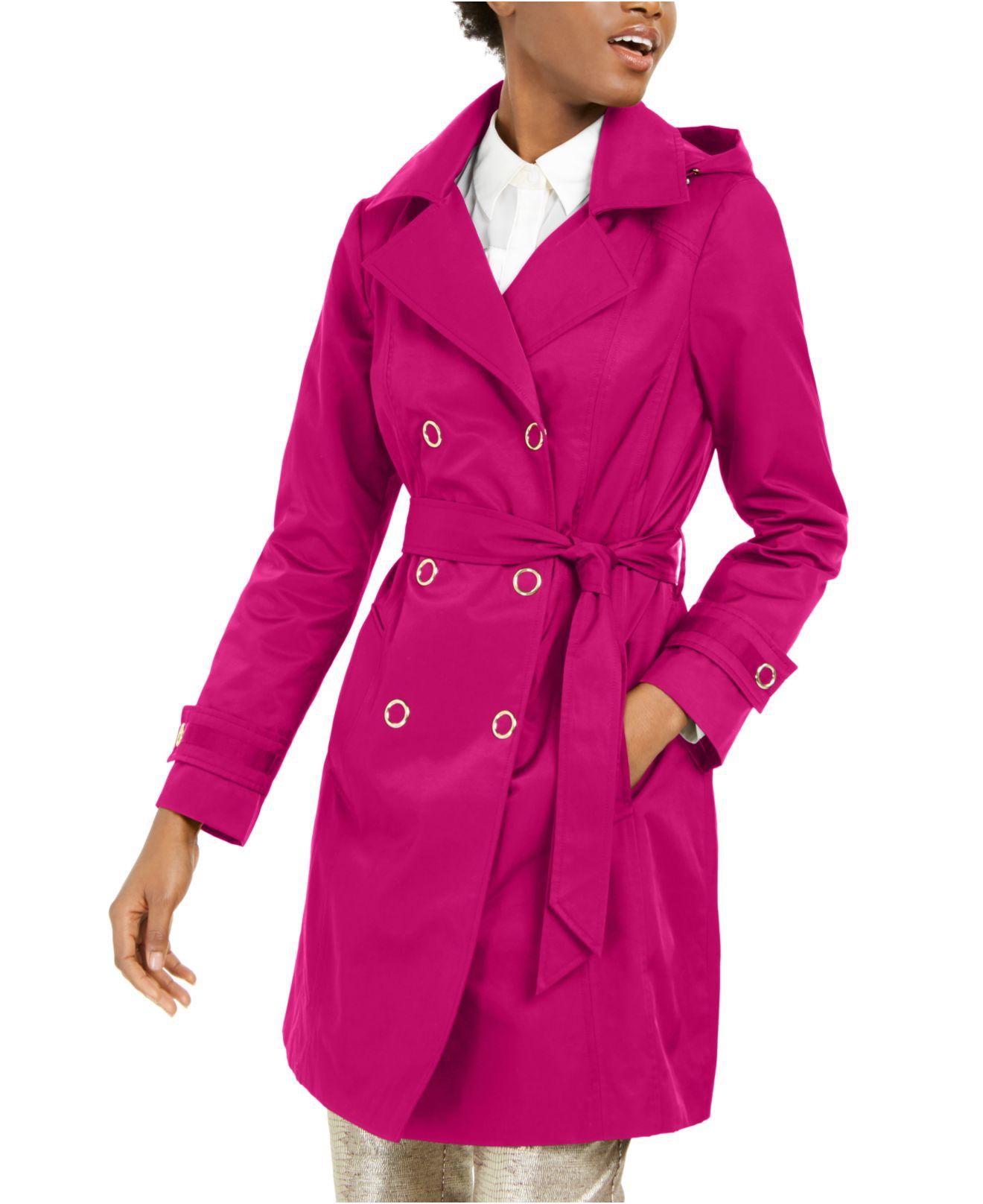 Anne Klein Cotton Double-breasted Hooded Water-resistant Trench Coat in ...