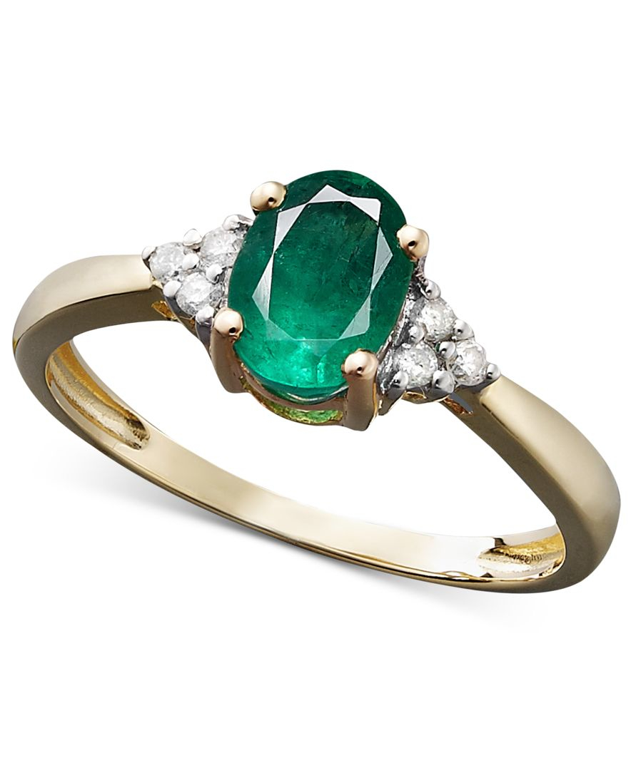 Macy's Emerald (3/4 Ct. T.w.) And Diamond Accent Oval Ring In 14k Gold ...