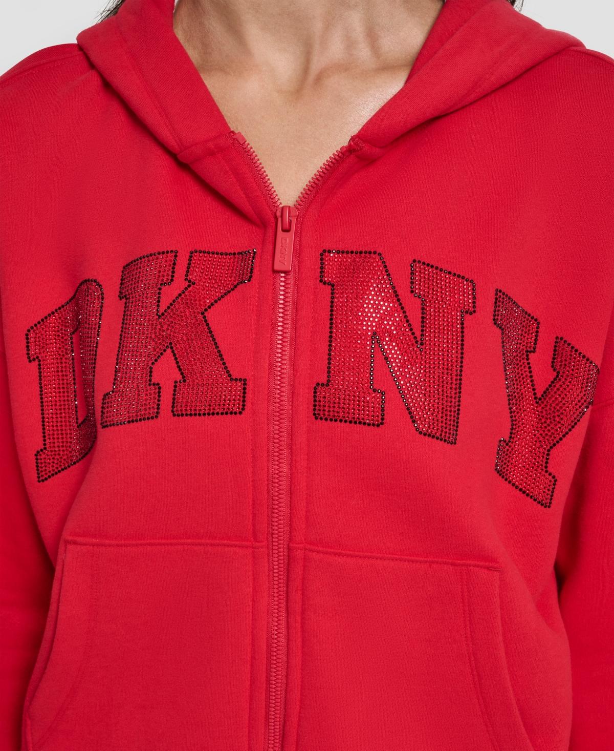 DKNY Exploded Rhinestone Varsity Logo Full-zip Hoodie in Red | Lyst