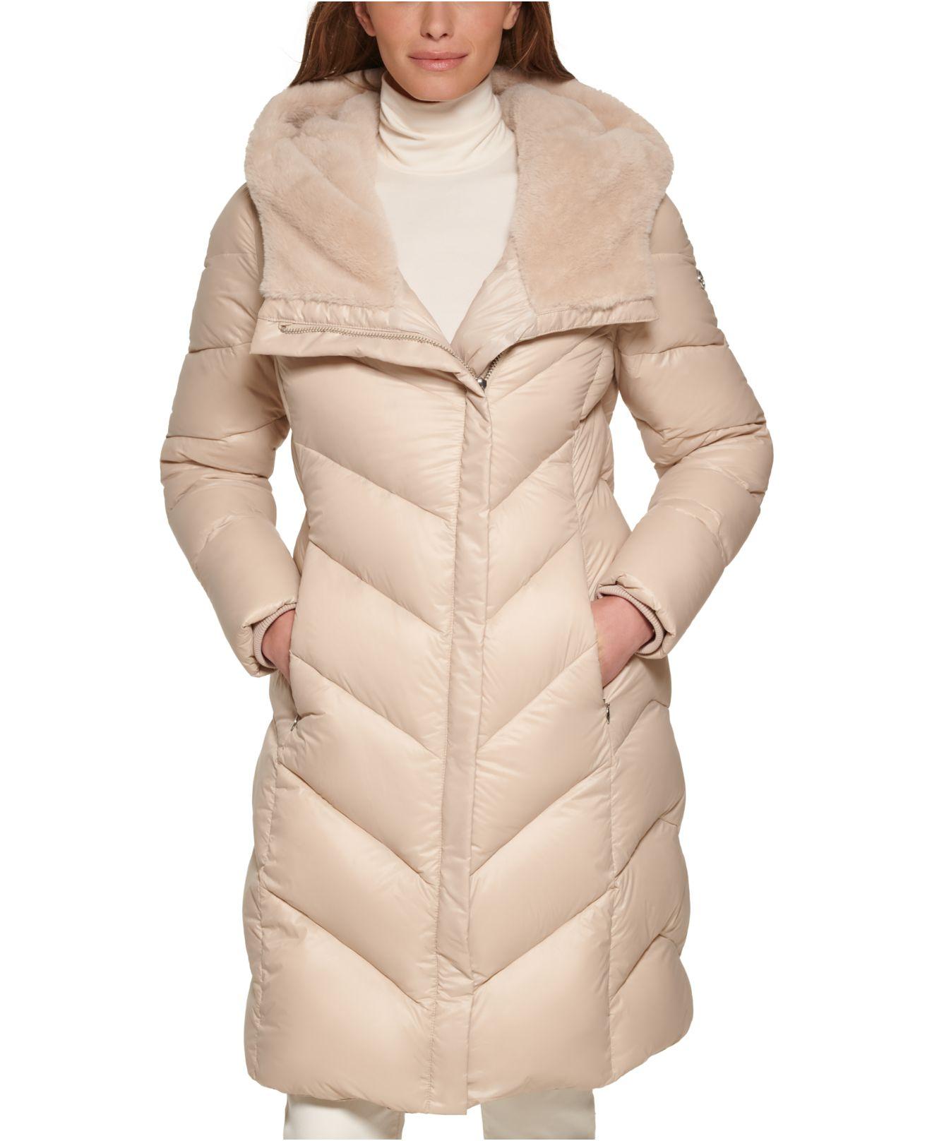 Calvin Klein Faux-fur-lined Hooded Down Puffer Coat in Natural | Lyst