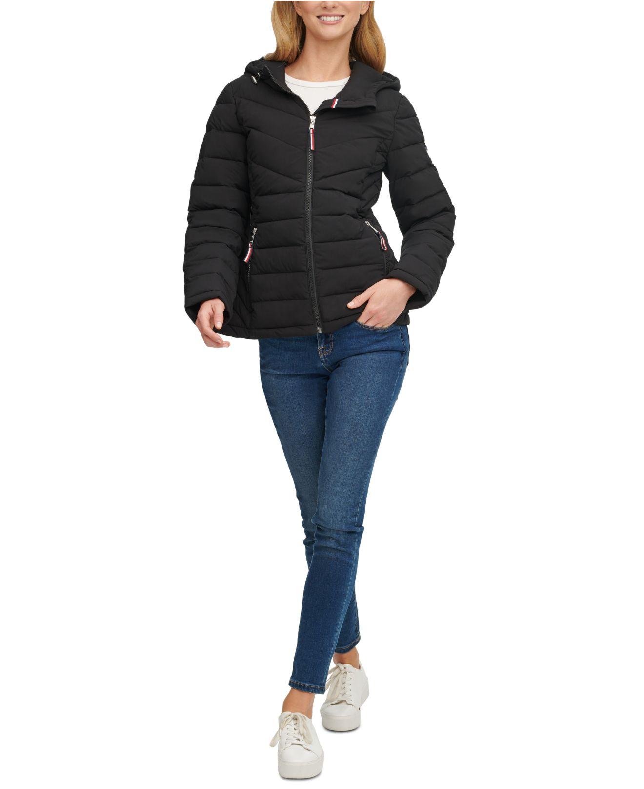 Tommy Hilfiger Synthetic Hooded Packable Puffer Coat in Black - Lyst