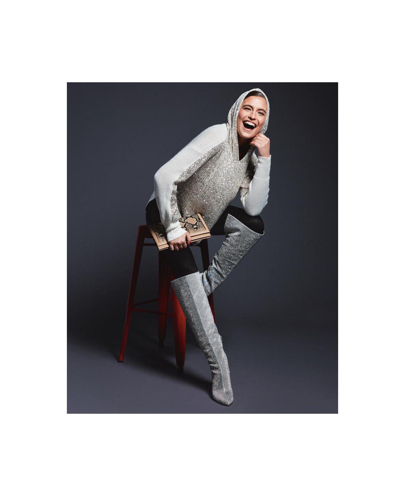 INC International Concepts Petite Sequined Ribbed Hooded Sweater