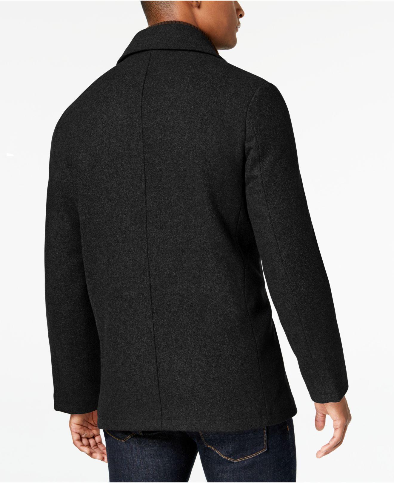 Cole Double Breasted Wool Blend Peacoat With Bib in Black for
